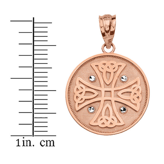 Diamond Cut Celtic Knot Cross Disc Medallion Pendant Necklace in Gold (Yellow/Rose/White)