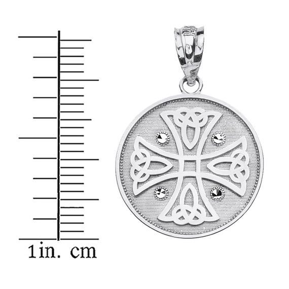 Sterling Silver Diamond Cut Celtic Knot Cross Disc Medallion Pendant Necklace