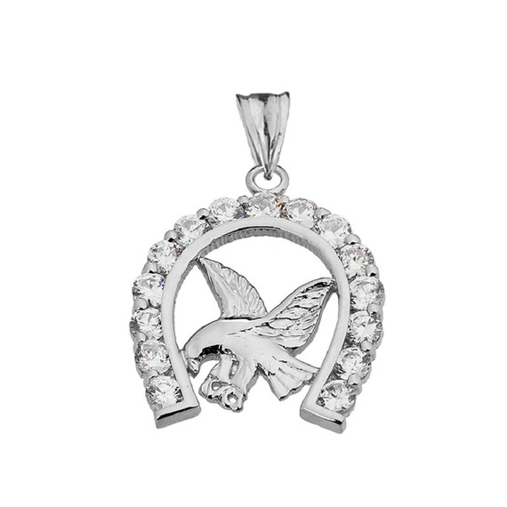 American Eagle in CZ Horseshoe Pendant Necklace in Sterling Silver