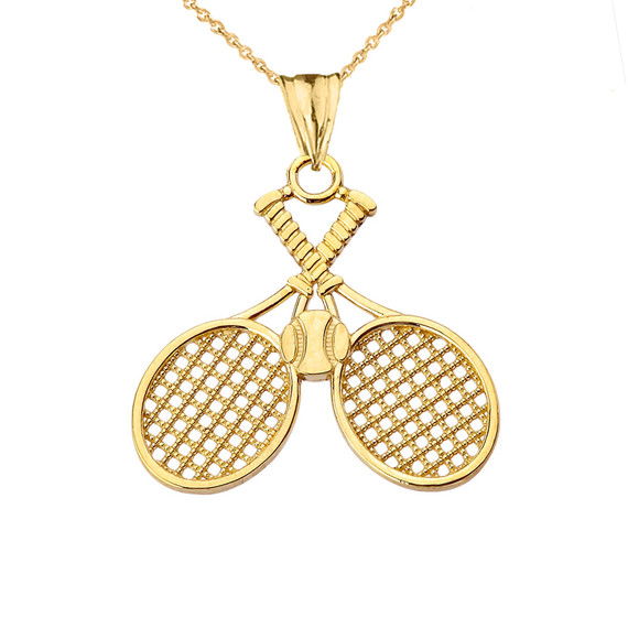 Detailed Tennis Rackets Pendant Necklace in Yellow Gold