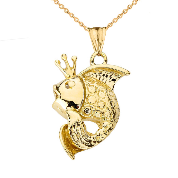 King Gold Fish Pendant Necklace in Yellow Gold