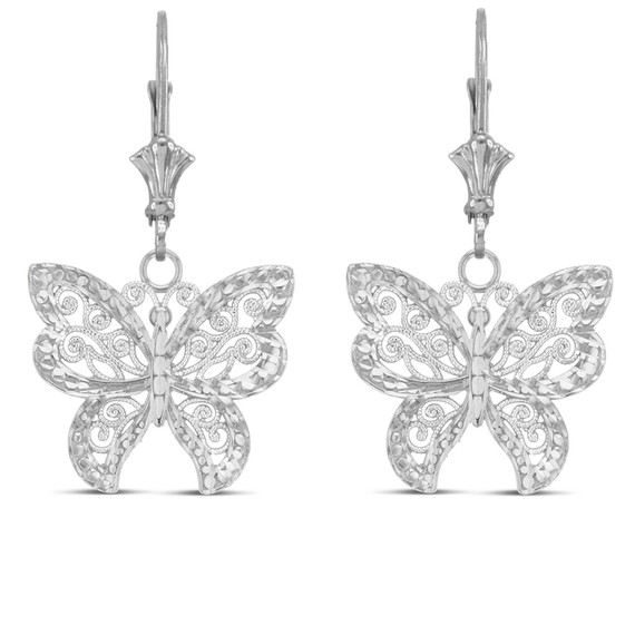 Filigree Butterfly Earrings in 14K White Gold