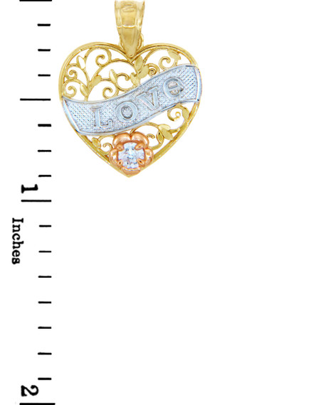Valentines Special Heart  - Gold Love Banner Pendant with CZ