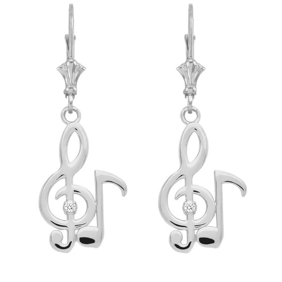 Diamond Treble Clef & Eighth Note Music Earrings(Available in Yellow/Rose/White Gold)