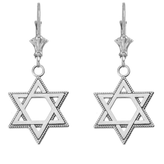 Milgrain Jewish Star of David Earrings (1.35") in Yellow Gold