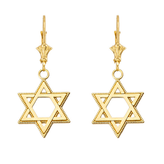 Milgrain Jewish Star of David Earrings (1.24")(Available in Yellow/Rose/White Gold)