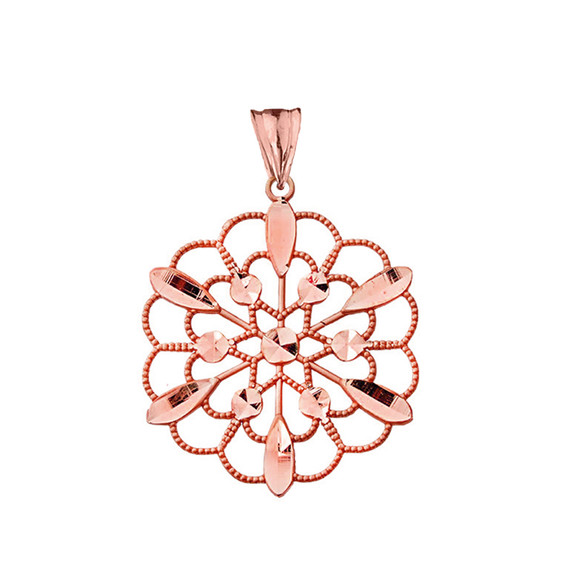 Handmade Designer Boho Floral Milgrain Statement Pendant Necklace in Rose Gold