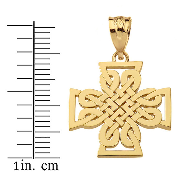 Gold Woven Celtic Cross Pendant Necklace (Available in Yellow/Rose/White Gold)