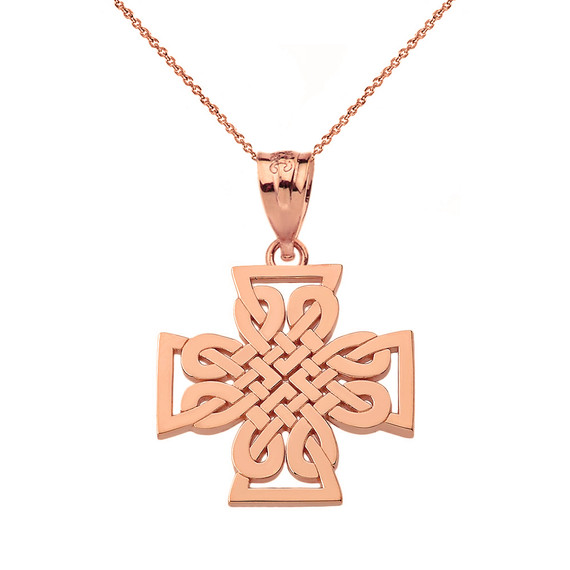 Woven Celtic Cross Pendant Necklace in Gold (Yellow/Rose/White)