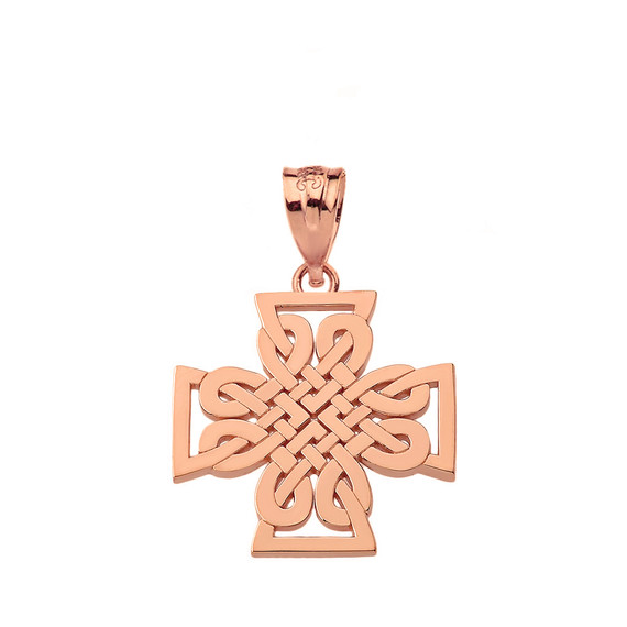 Solid Rose Gold  Woven Celtic Cross Pendant Necklace