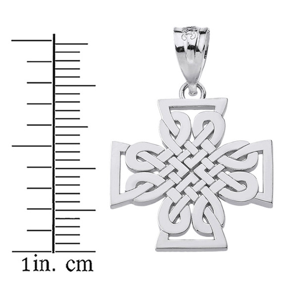 Solid White Gold  Woven Celtic Cross Pendant Necklace