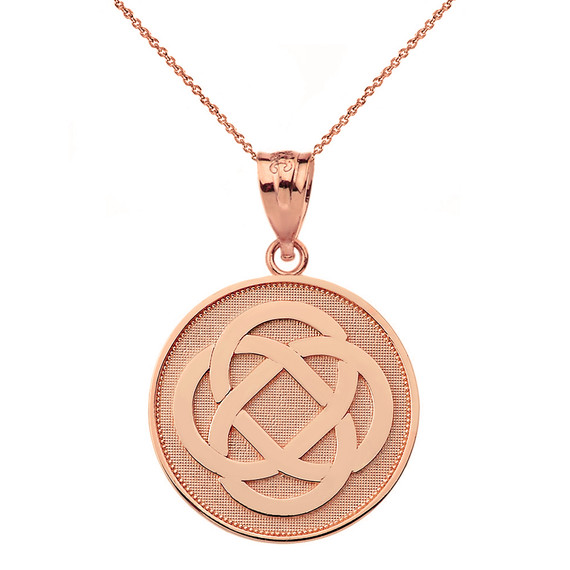 Solid Rose Gold Celtic Knot Flower Disc Pendant Necklace
