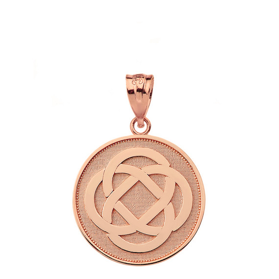 Solid Rose Gold Celtic Knot Flower Disc Pendant Necklace