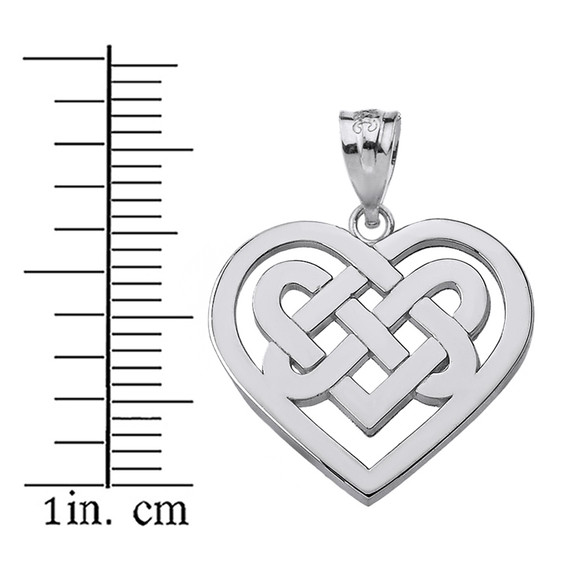 Solid White Gold Celtic Knot Woven Heart Pendant Necklace