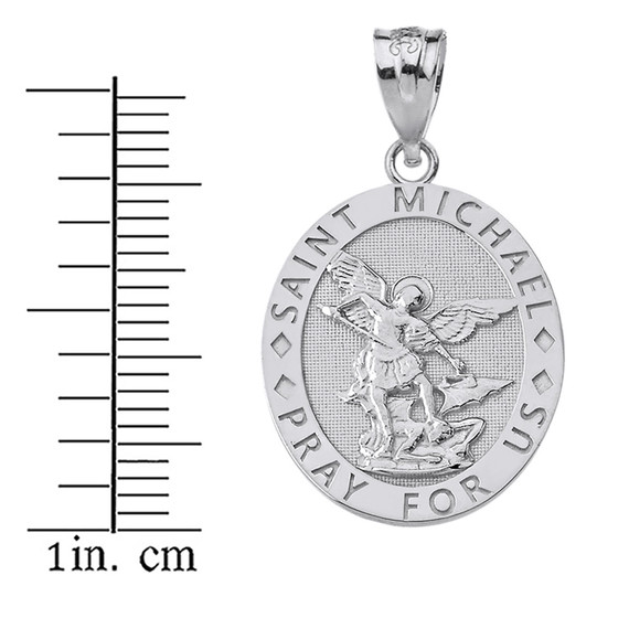 Sterling Silver Engravable Saint Michael Pray For Us Oval Pendant Necklace