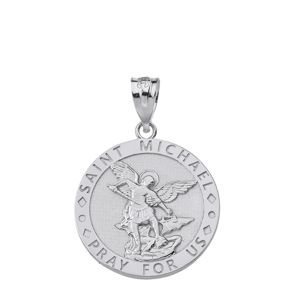 Sterling Silver Engravable Saint Michael Pray For Us Circle Pendant Necklace