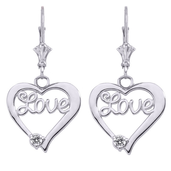 "Love" Script Diamond Heart Earrings(Available in Yellow/Rose/White Gold)