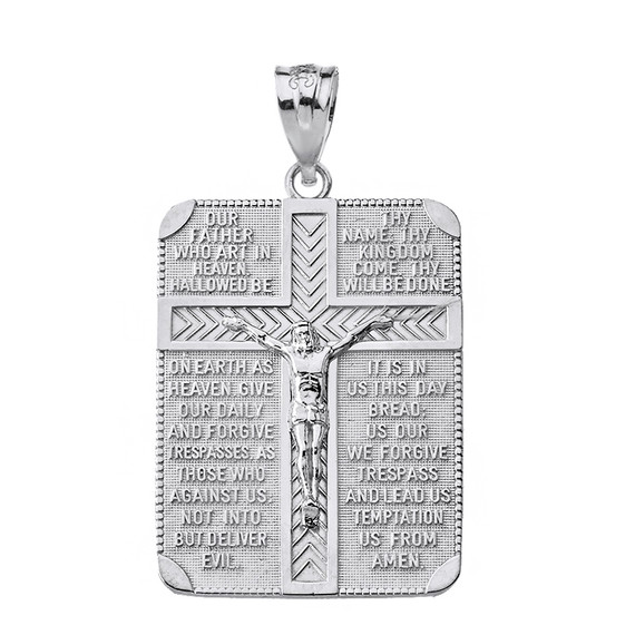 The Lord's Our Father Prayer Crucifix Rectangular Tag Pendant