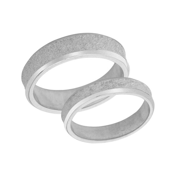Couples Matching Rock Satin Wedding Band Set in Sterling Silver