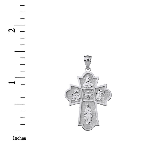 Solid White Gold Holy Spirit Four Way Cross Pendant Necklace