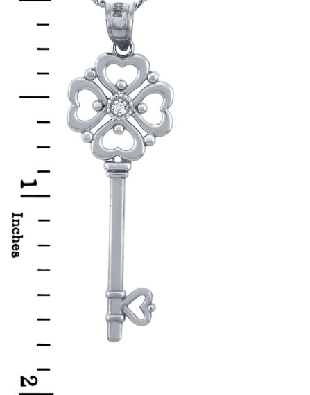 Valentines Special Heart Diamonds - White Gold Key with Hearts and Center Diamond