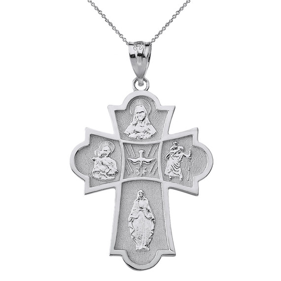Sterling Silver Holy Spirit Four Way Cross Pendant Necklace