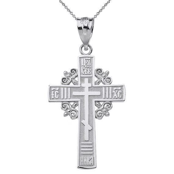 Sterling Silver Eastern Orthodox Cross Pendant Necklace