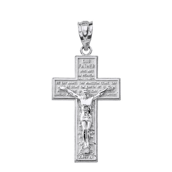 The Lord's Our Father Prayer Crucifix Pendant Necklace in Gold (Yellow/Rose/White)