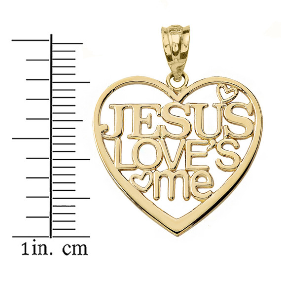 Jesus Loves Me Heart Pendant Necklace in Gold (Yellow/Rose/White)