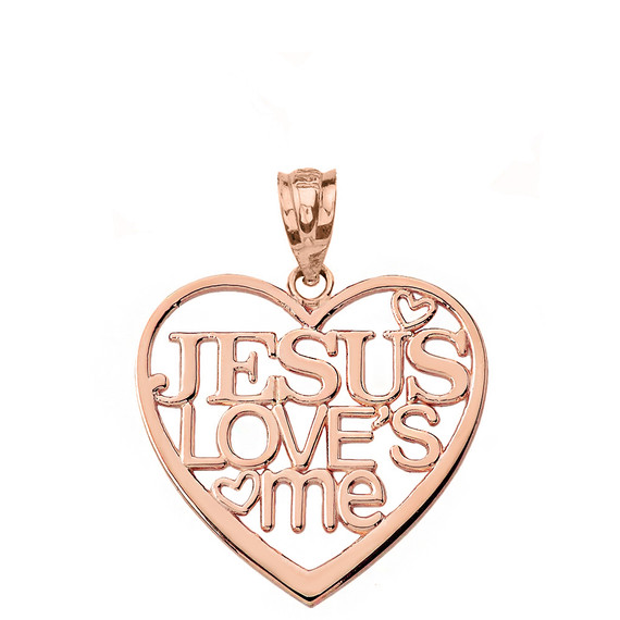 Jesus Loves Me Heart Pendant Necklace in Gold (Yellow/Rose/White)