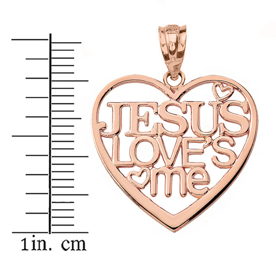 Jesus Loves Me Heart Pendant Necklace in Gold (Yellow/Rose/White)