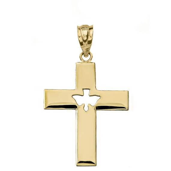 Cross with Dove Holy Spirit Cut Out Pendant Necklace in Gold (Yellow/Rose/White)