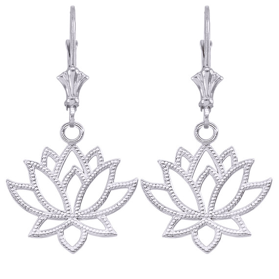 Lotus Flower Pendant Necklace Set in Sterling Silver