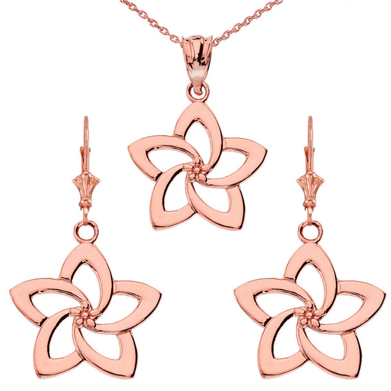 14K Flower Pendant Necklace Set(Available in Yellow/Rose/White Gold)