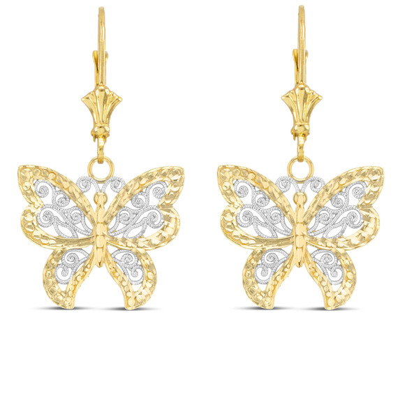 14K Filigree Butterfly Pendant Necklace Set (Available in Yellow/Rose/White Gold)