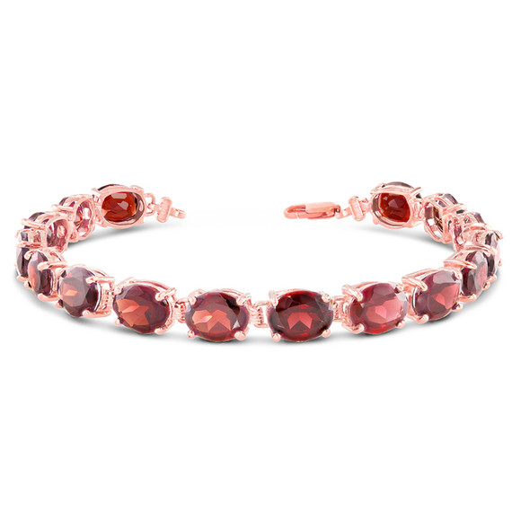 Oval Genuine Garnet (9 x 7) Tennis Bracelet in Rose Gold