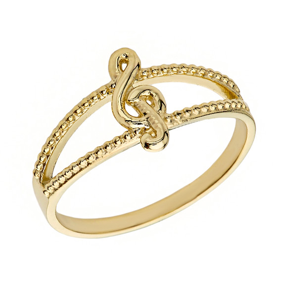 Solid Gold Split Shank Textured Treble Clef Note Ring