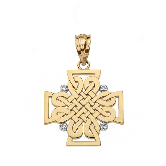 Diamond Celtic Woven Cross Pendant Necklace in Gold (Yellow/Rose/White)