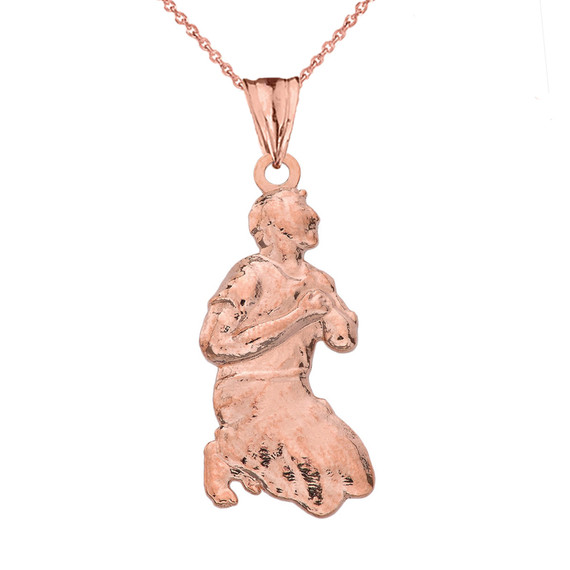 "Milagros" Miracle Praying Man Pendant Necklace in Rose Gold