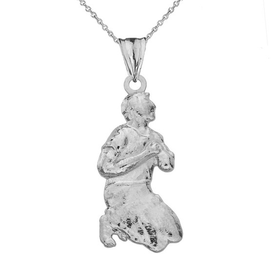 "Milagros" Miracle Praying Man Pendant Necklace in White Gold