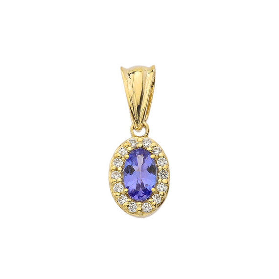 Diamond & Genuine Tanzanite Pendant Necklace in Yellow Gold