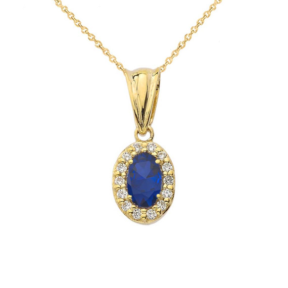 Diamond & Genuine Sapphire Pendant Necklace in Yellow Gold