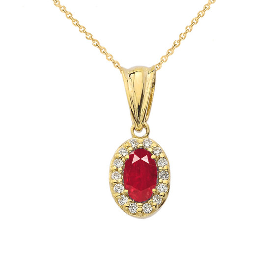 Diamond & Genuine Ruby Pendant Necklace in Yellow Gold