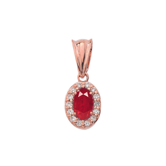 Diamond & Genuine Ruby Pendant Necklace in Rose  Gold