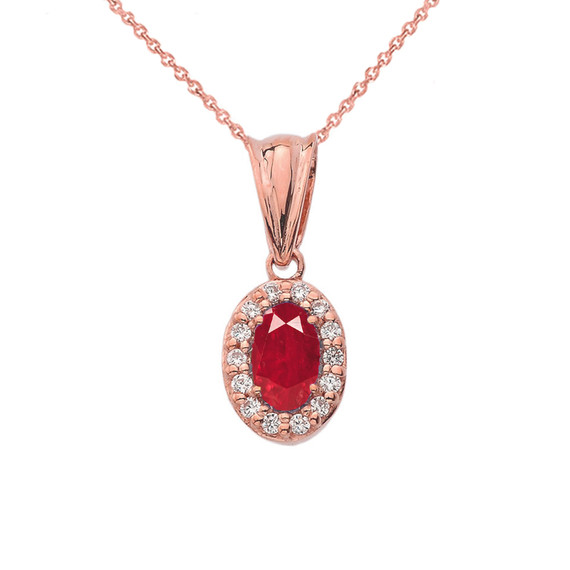 Diamond & Genuine Ruby Pendant Necklace in Rose  Gold