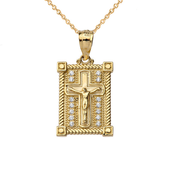 Diamond Boxed Cross Pendant Necklace in Yellow Gold