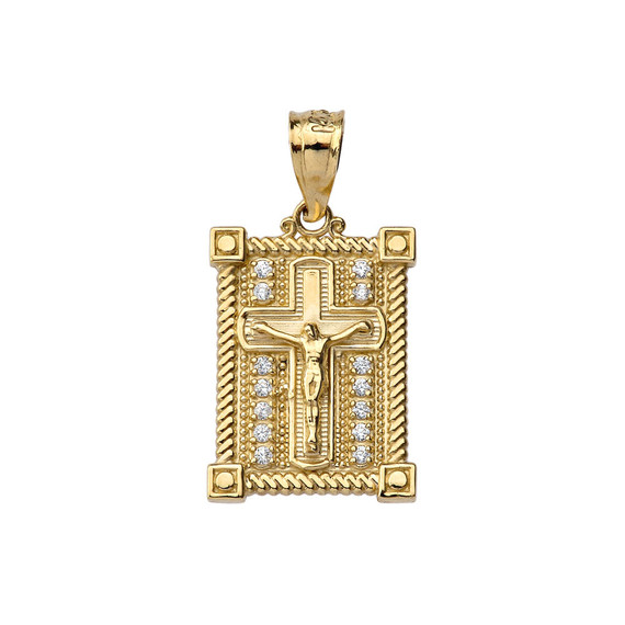 Diamond Boxed Cross Pendant Necklace in Yellow Gold