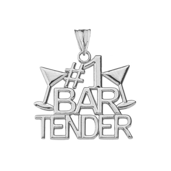 #1 Bartender Pendant Necklace in White Gold