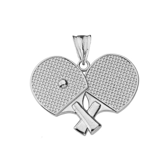 Ping Pong Rackets Pendant Necklace in White Gold