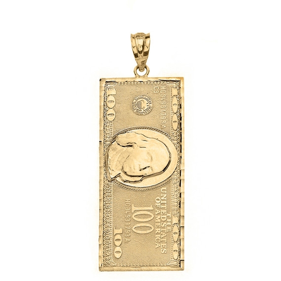 Benjamin Franklin United States American Hundred Dollar Bill  Pendant Necklace (Large) in Gold (Yellow/Rose/White)